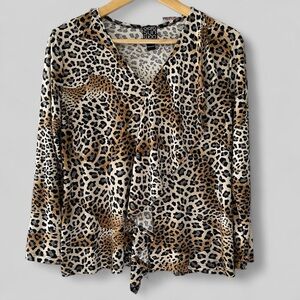 Clara SunWoo Womens Animal Print Faux Wrap Ruffle Front Blouse Size Medium